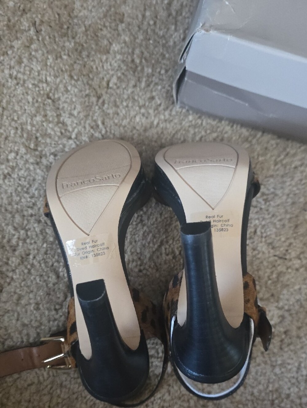Franco Sarto Leopard Print Ankle-Strap Heels - Black & Tan - Picture 3 of 5